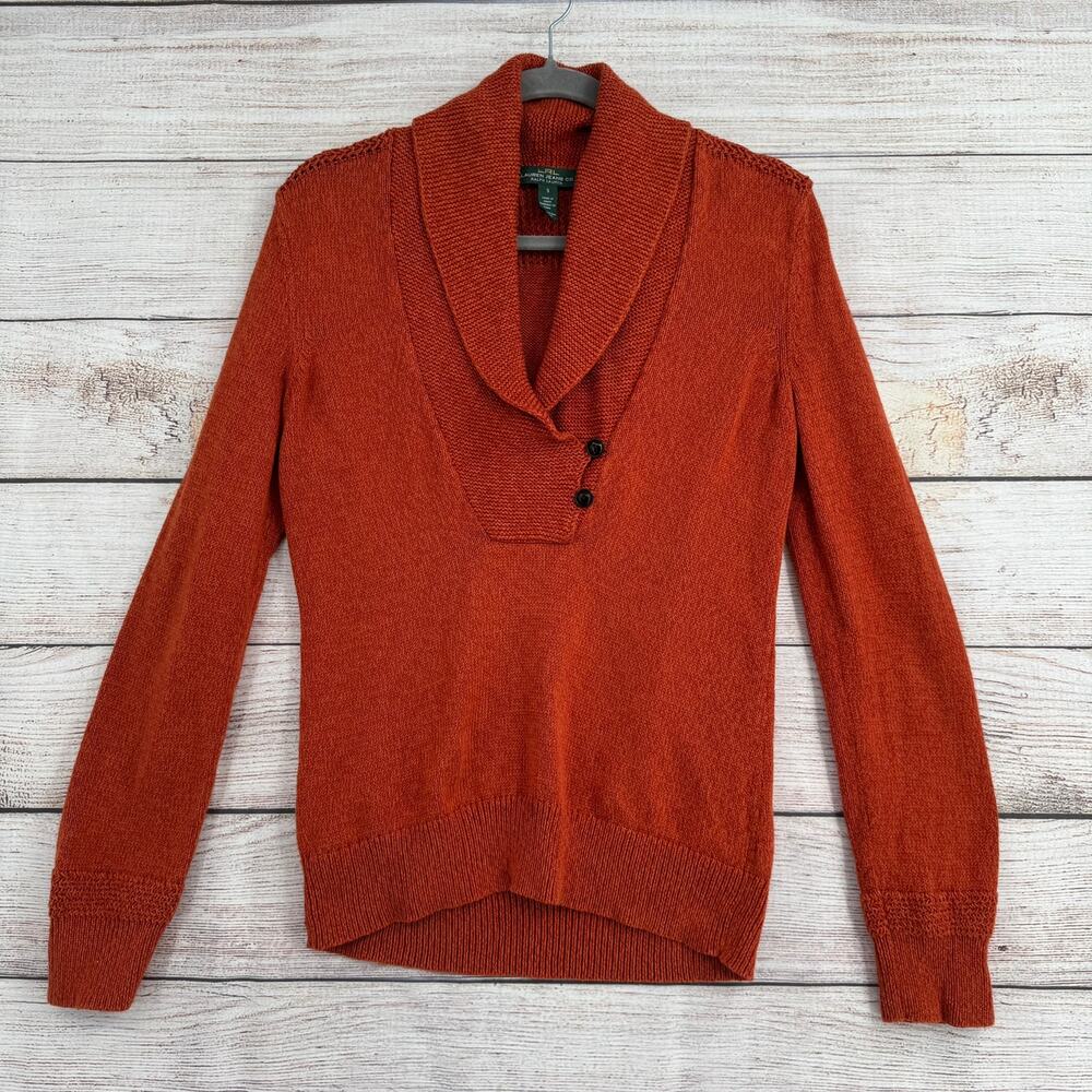 LRL‎ Lauren jeans Co Button Up Pullover Sweater Womens Small Rust Orange